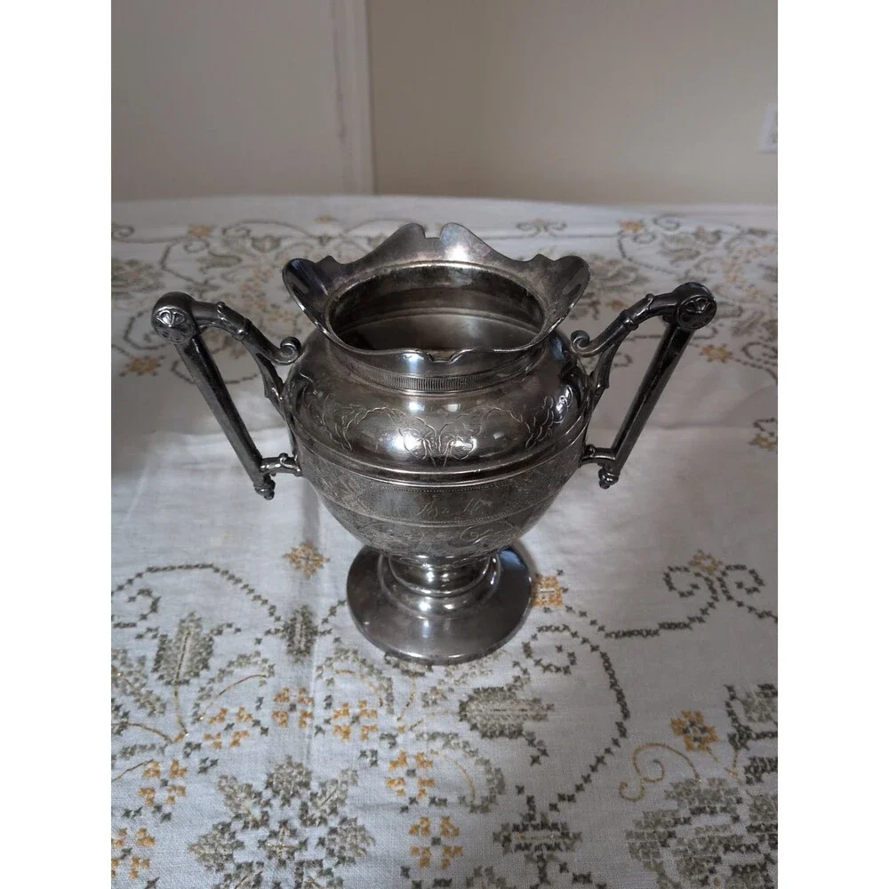 Simpson, Hall Miller Sugar Cream Floral Scrolls Quadruple Silver Plate 1872 Set